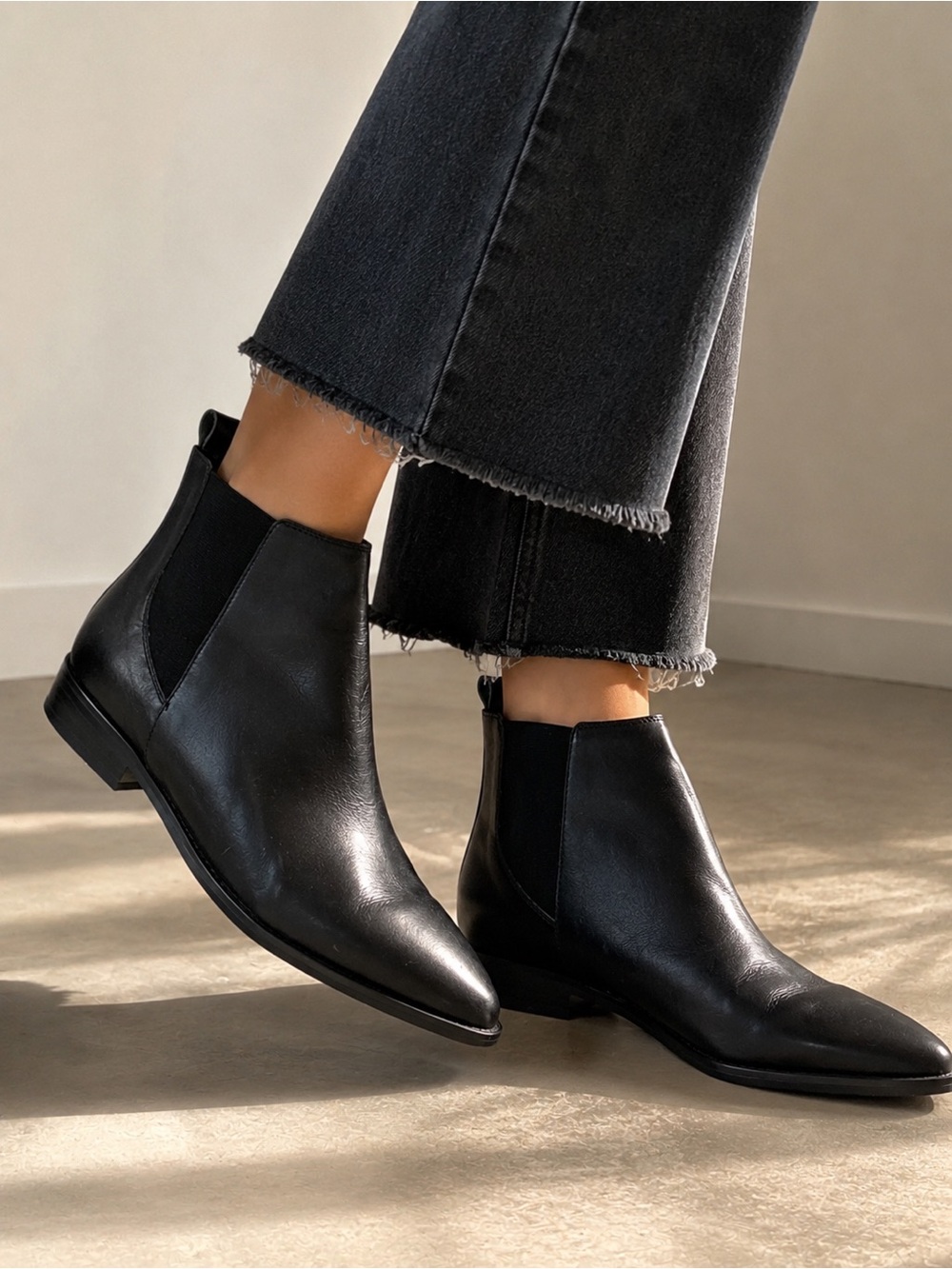 ASOS Black Leather Pointed Toe Chelsea Ankle Boots Slip On 6